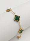 Gold-Tone Chain Bracelet with Green Clover Motifs