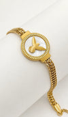 Gold-Tone Woven Chain Bracelet with Pearlescent Bird Motif Medallion